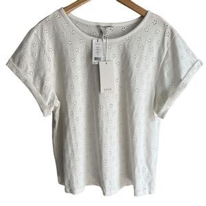 JOIE Dakara Eyelet Top Womens Large Porcelain White Short Sleeve Cottage Blouse